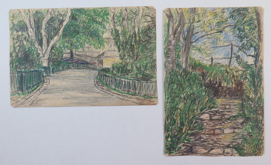 TWO ANTIQUE DRAWINGS FROM THE BEGINNING OF THE CENTURY VIEWS OF GARDENS FRANCE VENCE PROVENCE BM53.5D