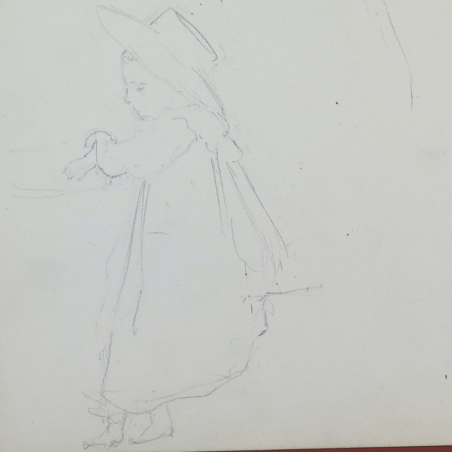 ANTIQUE DRAWING PENCIL ON PAPER SKETCH SKETCH PORTRAIT OF A GIRL BM53.5F