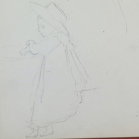 ANTIQUE DRAWING PENCIL ON PAPER SKETCH SKETCH PORTRAIT OF A GIRL BM53.5F