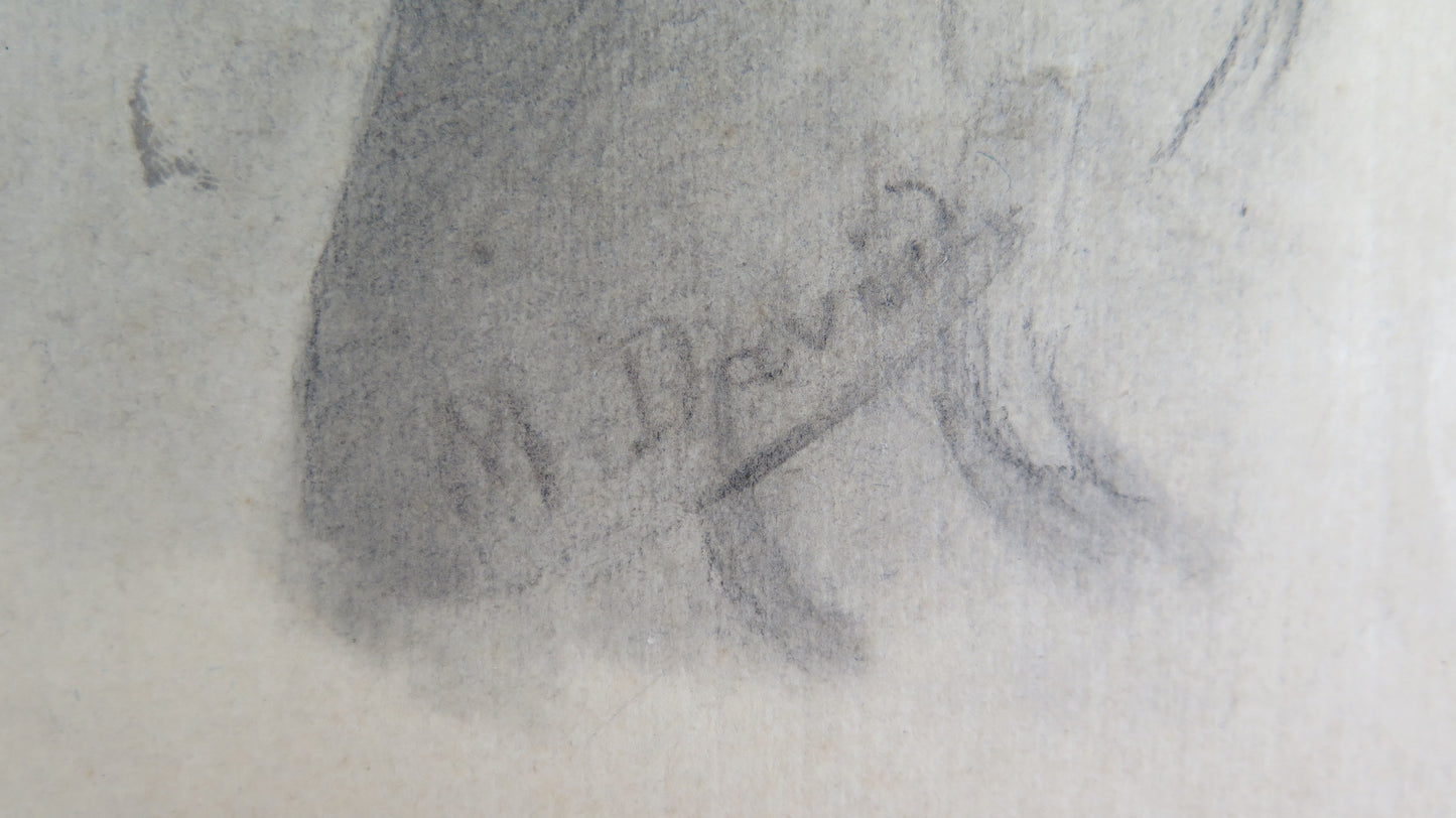 ANTIQUE DRAWING PORTRAIT OF A YOUNG WOMAN SIGNED PENCIL ON PAPER '900 BM53.5F