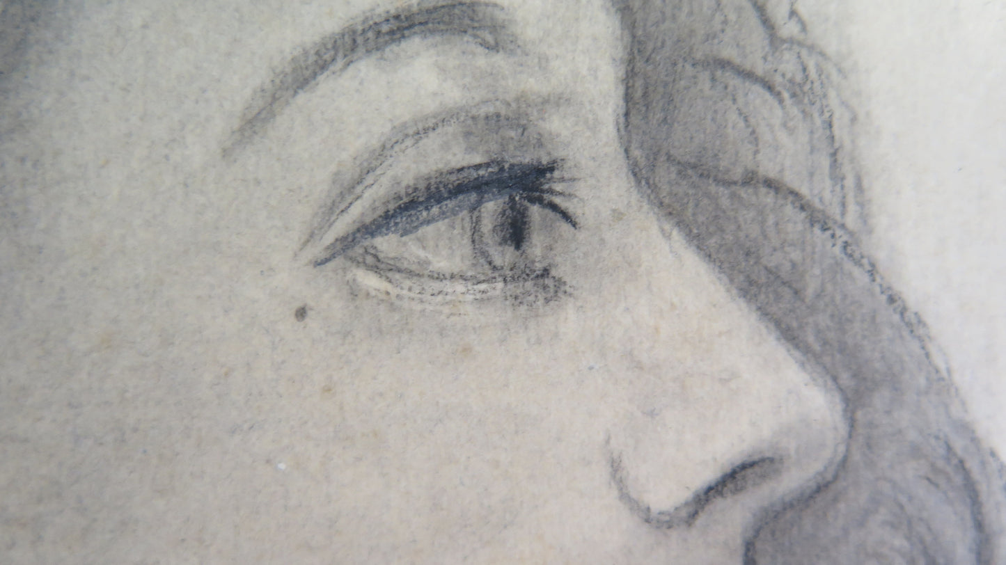 ANTIQUE DRAWING PORTRAIT OF A YOUNG WOMAN SIGNED PENCIL ON PAPER '900 BM53.5F