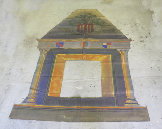 187x300 cm ANTICO DIPINTO SCENOGRAFIA TEATRO TEATRALE CAMINO MEDIEVALE CL1.49