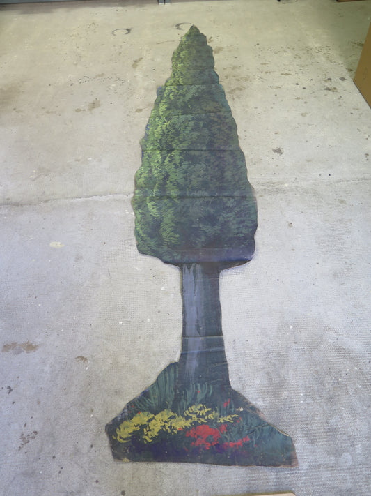 60x335 cm ANTIQUE HAND PAINTED CYPRESS TREE ANTIQUE THEATER SCENOGRAPHY CL1.72
