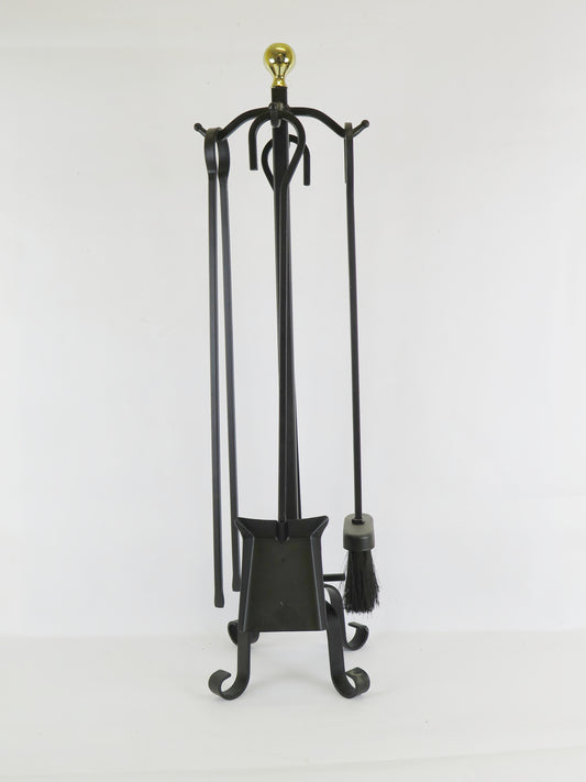 IRON FIREPLACE TOOLS WITH PEDESTAL FIREPLACE ACCESSORIES 4 PIECES BA5 A