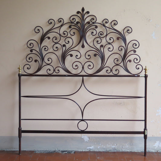 OLD HANDMADE WROUGHT IRON HEADBOARD GENOVESE PEACOCK TAIL 130CM CH42