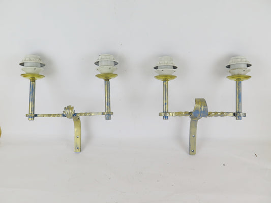 PAIR OF APPLIQUES IN ARTISTIC WROUGHT IRON HAND FORGED WALL LIGHT CH4