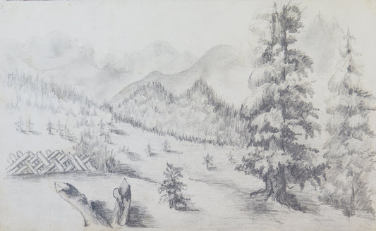 ALPINE LANDSCAPE ANTIQUE DRAWING PENCIL ON PAPER MOUNTAIN FRANCE ALPS BM53.5b