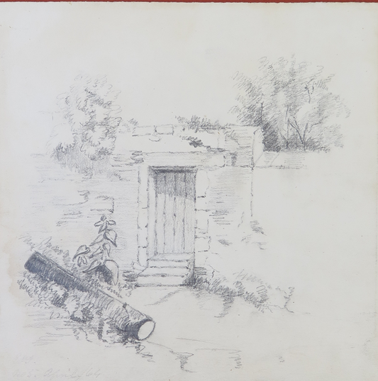 ANCIENT DRAWING OF VIEW OF COUNTRY HOUSE PAINTING PENCIL ON PAPER BM53.5b